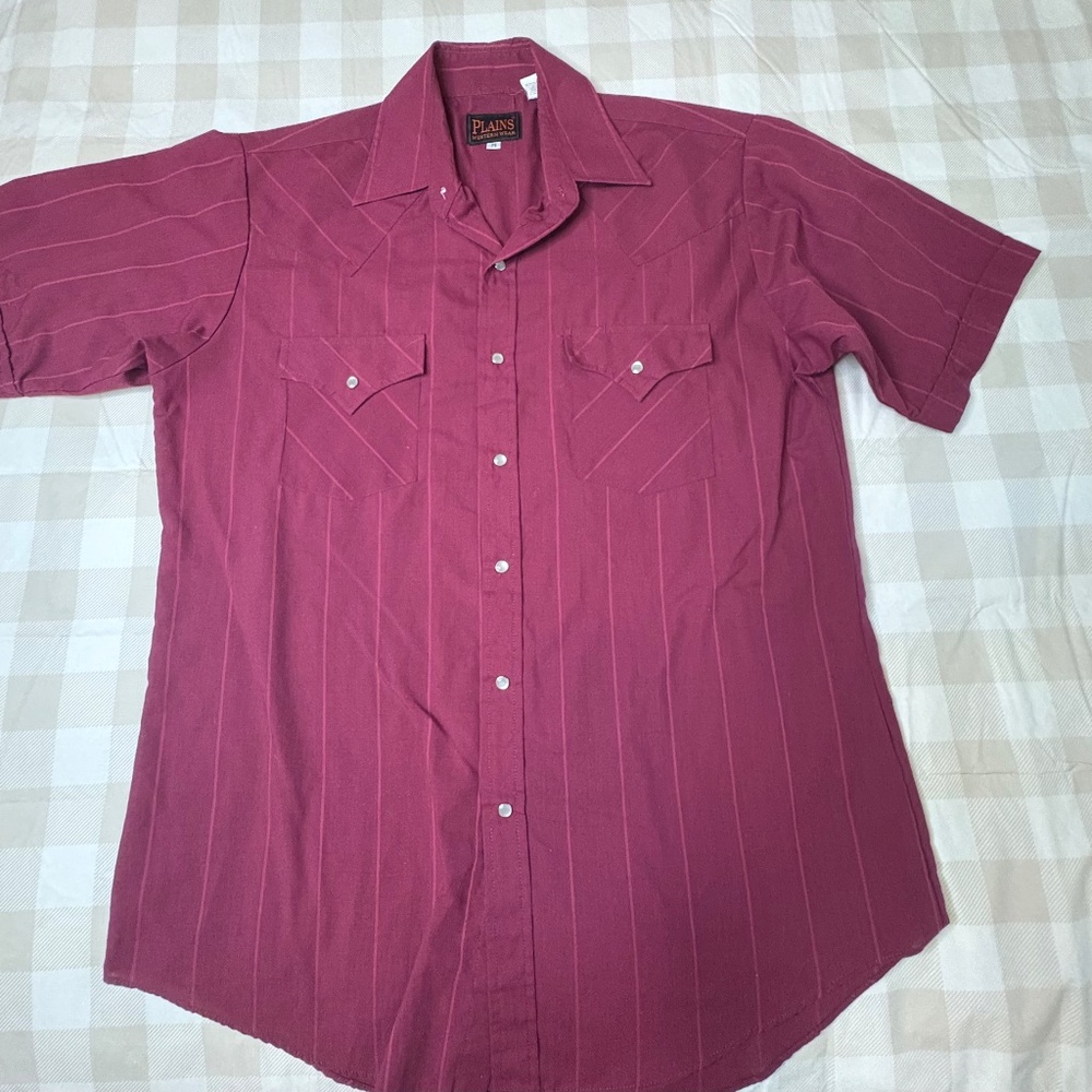 PLAINS WESTERN WEAR Mens Short Sleeve Pin Stripe Pearlsnap
